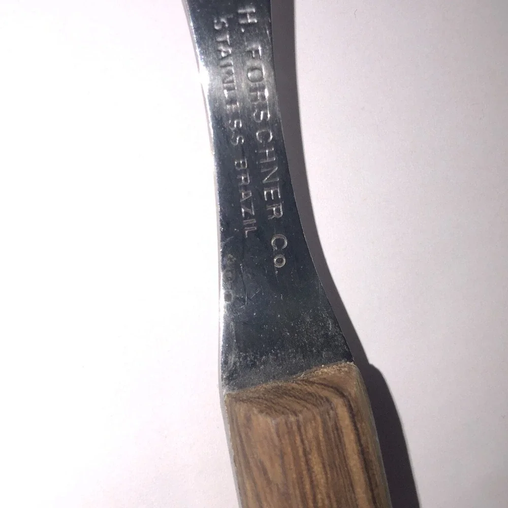 Vtg R.H. Forschner Co Carving Serving Turning‎ Fork Wood Handle Stainless Brazil